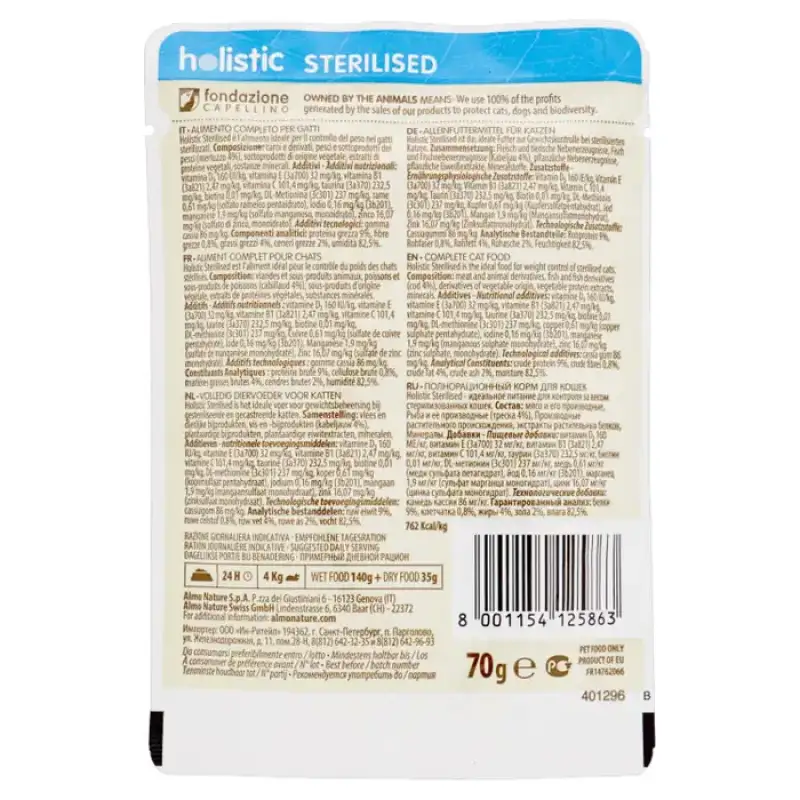 Almo Nature Holistic Sterilized Adult Cat with Cod 70 g Bax 30 buc.